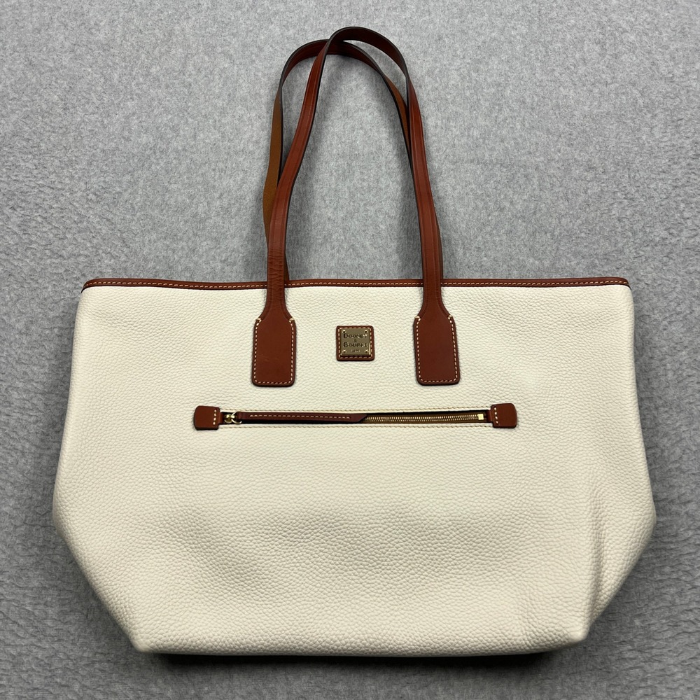 Dooney & Bourke Pebble Tote Bag Large Cream Leather Zip‎ Pocket Shoulder Handbag